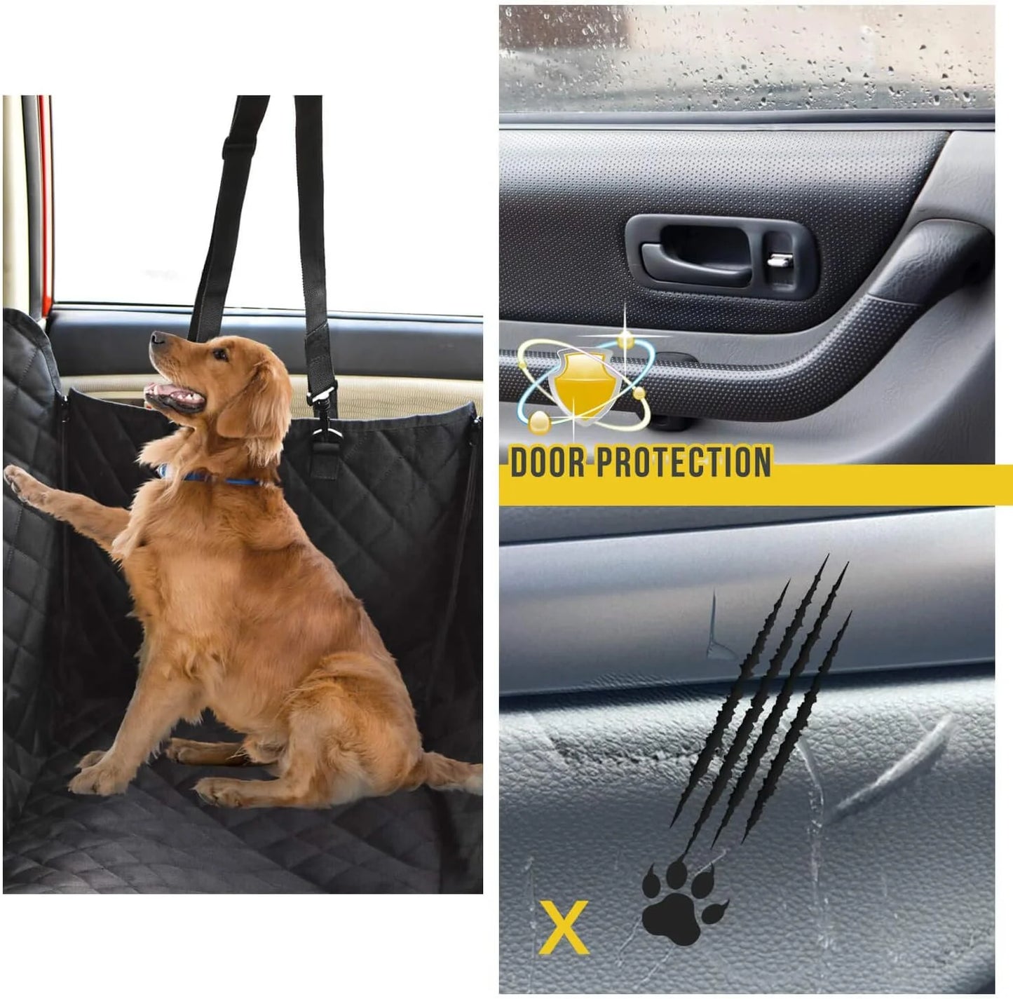 Dog Car Seat Cover for Back Seat, 100% Waterproof Back Seat Pet Cover for Dogs with Mesh Window, Scratch Prevent Antinslip Dog Hammock for Car